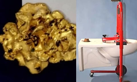 (L-R) Gold, trolley carrying bathroom cleaning supplies