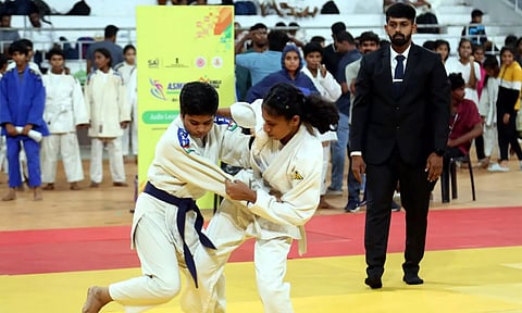 Judo players in action on day one of the Khelo India Women's premier league