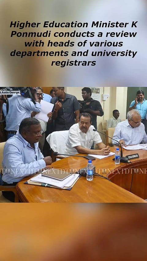 Higher Education Minister K Ponmudi conducts a review with heads of various departments and university registrars
