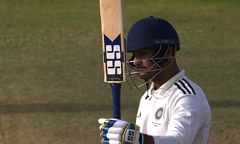Mayank Agarwal celebrating after scoring his half century (Photo: X/bccidomestic)