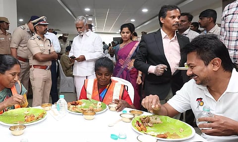 Minister of Youth Welfare and Sports Udhayanidhi Stalin eats lunch with cleanliness workers (X)