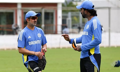 Gautam Gambhir and KL Rahul at a training session