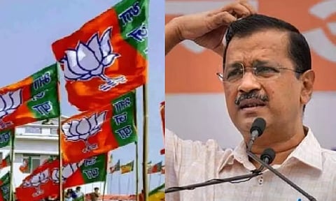 BJP Flag; Arvind Kejriwal (PTI)