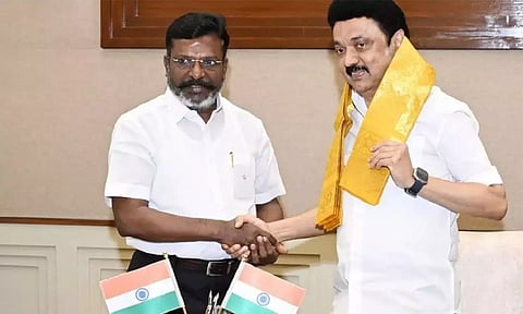VCK president Thol Thirumavalavan and Chief Minister MK Stalin
