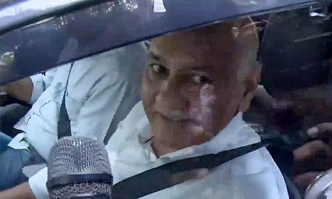 &nbsp;AAP leader Manish Sisodia arrives at Delhi Chief Minister Arvind Kejriwal's residence, in New Delhi (PTI)