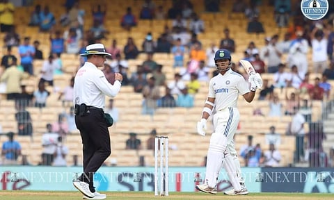 Yashasvi Jaiswal shines for India, scores half-century in 95 balls. (Credits: Justin George)&nbsp;