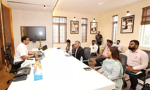 State Industries Minister T R B Rajaa exchanged MoU Tamil Nadu Industrial Housing Pvt Ltd and Tata Power Solar Ltd