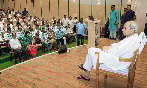 Former Odisha Chief Minister and BJD Supremo Naveen Patnaik addresses the media personnel, in Bhubaneswar (PTI)