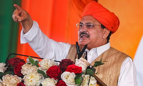 Union Minister and BJP National President JP Nadda during an election rally ahead of the Jammu and Kashmir Assembly elections, in Jammu (PTI)