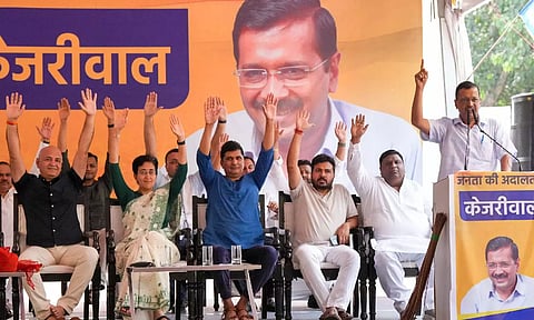 AAP National Convenor Arvind Kejriwal addresses during 'Janta Ki Adalat, at Jantar Mantar in New Delhi (PTI)