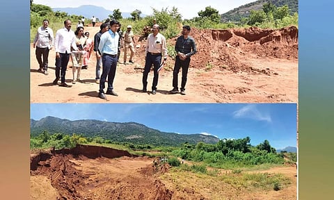 Coimbatore District Collector Kranthi Kumar Pati inspecting a heavily mined locality