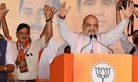 Union Home Minister Amit Shah addresses a public meeting for the ongoing J&amp;K Assembly polls, in Udhampur of J&amp;K (PTI)
