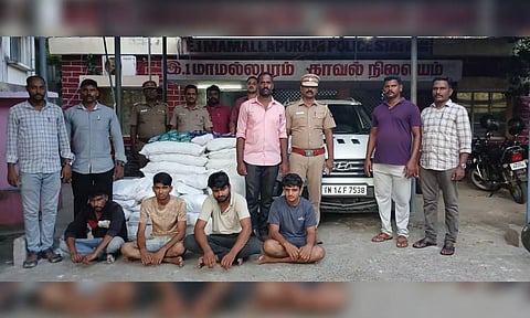 Accused with the seized gutkha products in two separate incidents in Mamallapuram