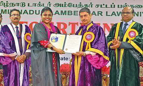 Governor RN Ravi conferring degree at the law University; Chief Guest Justice D Krishnakumar near by