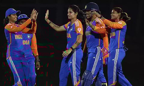 India players celebrate after picking a wicket (X)&nbsp;