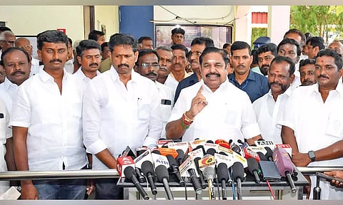 Edappadi Palaniswami addressing media in Salem on Monday
