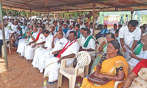 Farmers staging a waiting protest in Thanjavur on Thursday