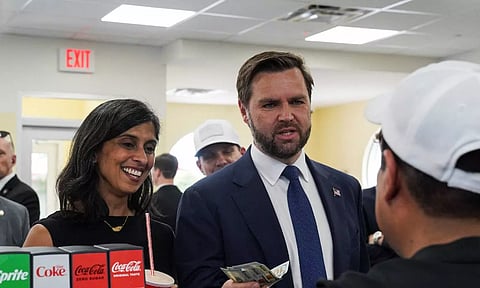 Republican vice presidential nominee U.S. Senator JD Vance with his wife Usha Vance, at the Varsity, in Rome, Georgia