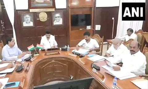 &nbsp;Chief Minister MK Stalin other ministers during the cabinet meeting (Screengrab)&nbsp;