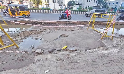 Damaged slushy pathways along the OMR