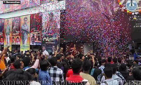 Fans celebration at Rohini Theater, Chennai (Photo credit: Hemanathan)