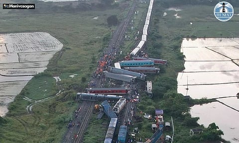 Mysuru-Dharbaga Train Accident: Aerial view of the Express train accident site at Kavaraippettai (Photo: Manivasagan.N)