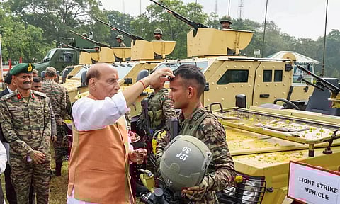 Defence Minister Rajnath Singh during a function at the Sukna Military Station on the occasion of 'Vijayadashami' (PTI)