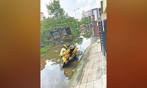 Waterlogging has rendered 16th Street, at Sai Nagar in Thoraipakkam unusable