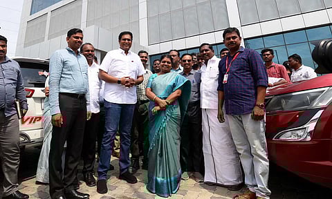 Industries Minister TRB Rajaa along with Minister P Geetha Jeevan and officials&nbsp; inspected the newly built ‘Tidel Neo Park’ in Thoothukudi (X)