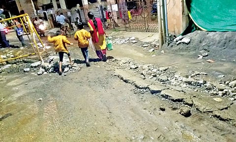 Big stones worsening situation on already damaged Balaji Nagar 12th street