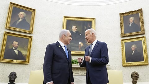 President Joe Biden talks with Israeli Prime Minister Benjamin Netanyahu (AP)