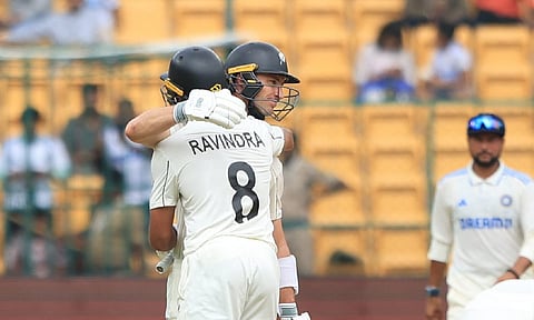 Will Young and Rachin Ravindra celebrates after winning the match (Justin George)