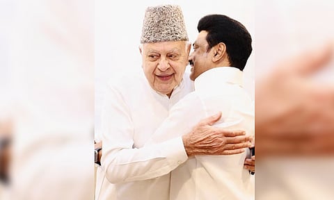 &nbsp;Chief Minister M K Stalin with JKNC president Farooq Abdullah (X)