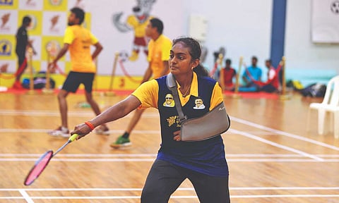 Thulasimathi Murugesan in action during her match