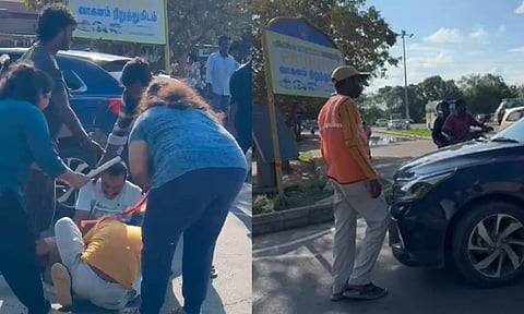 Four tourists, including two women, attacked a security guard