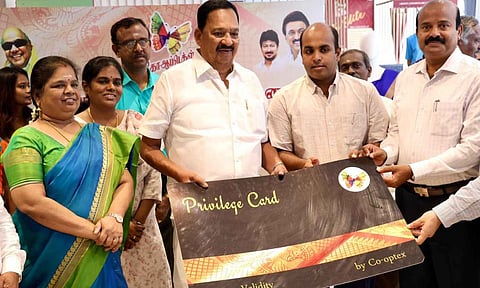 Minister for Handlooms and Textiles R Gandhi launching the Deepavali special discount sale in Co-Optex stores