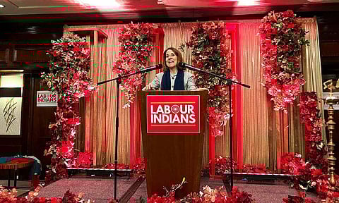 UK Secretary of State for Work and Pensions Liz Kendall addresses a diaspora Diwali gathering in London (PTI)