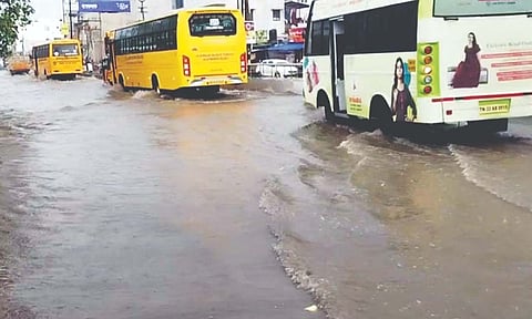 Flooded road in Erode