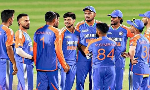 India A players celebrate after a wicket (X)