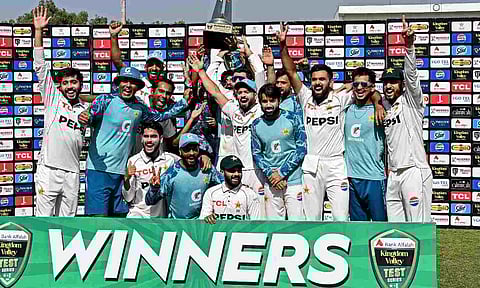 Pakistan players celebrate after winning the series (X/TheRealPCB)