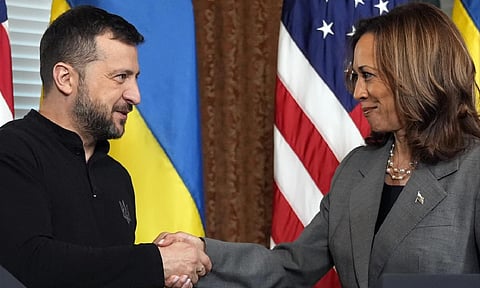 Volodymyr Zelenskyy with Kamala Harris