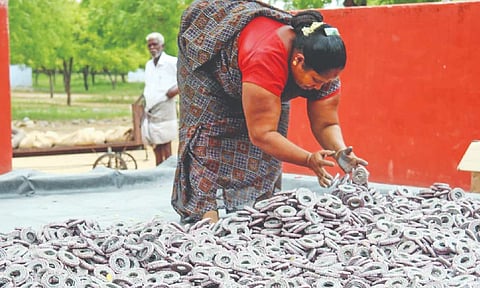 Crackers being readied for packing in Sivakasi