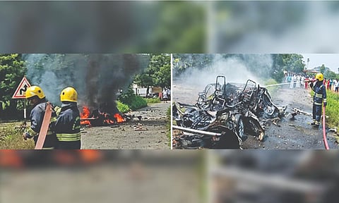 Car gutted after 'country crackers' loaded in boot start bursting in Namakkal