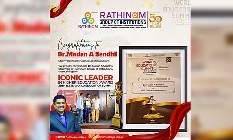 Dr. Madan A. Sendhil, Chairman of Rathinam Group, received the coveted Iconic Leader in Higher Education Award in 30th Elets World Education Summit
