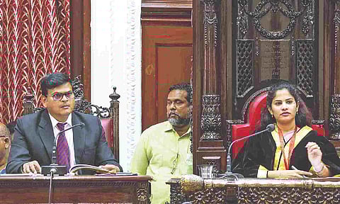 GCC Commissioner Kumaragurubaran and Mayor Priya chair the monthly council meet held on Tuesday at Ripon Building