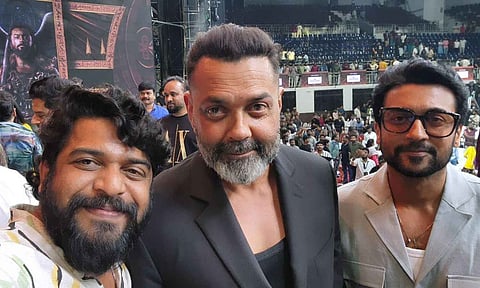 Nishadh Yusuf with Bobby Deol and Suriya in Kanguva audio launch (Image/ Instagram)