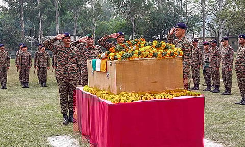 Army personnel at a solemn wreath-laying ceremony to pay homage to Army dog Phantom (PTI)