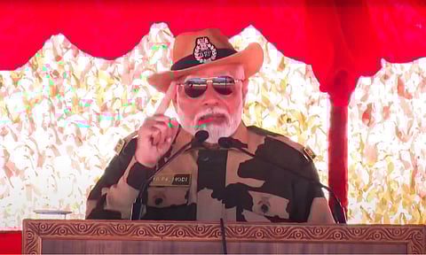 &nbsp;Prime Minister Narendra Modi addresses during Diwali celebration with Jawans