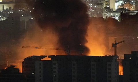 Flame and smoke rises from Israeli airstrikes on Dahiyeh, in the southern suburb of Beirut, Lebanon