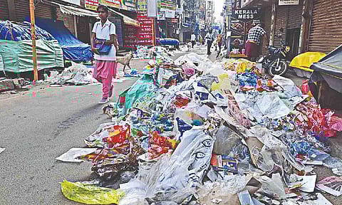 Garbage generated by one of the temporary shops set up for Deepavali sale in Tiruchy